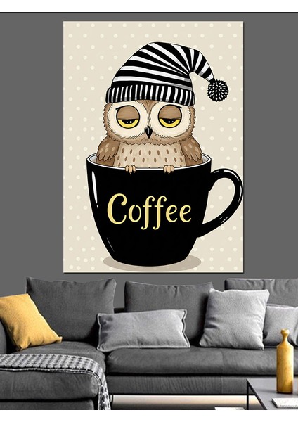 Kahve Fincanı ve Baykuş Dekoratif Kanvas - Mdf Ahşap Tablo fırsatları
