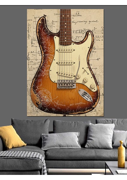 Klasik Elektro Gitar Dekoratif Kanvas - Mdf Ahşap Tablo