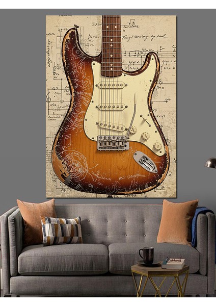 Klasik Elektro Gitar Dekoratif Kanvas - Mdf Ahşap Tablo