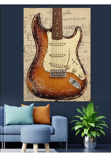 Klasik Elektro Gitar Dekoratif Kanvas - Mdf Ahşap Tablo