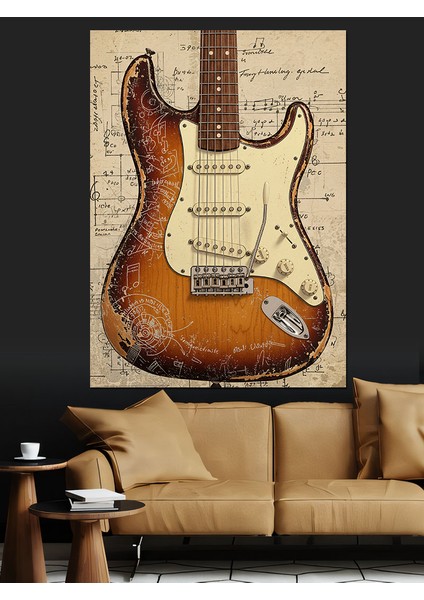 Klasik Elektro Gitar Dekoratif Kanvas - Mdf Ahşap Tablo