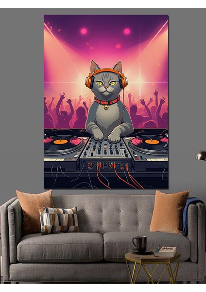 Dj Kedi Dekoratif Kanvas - Mdf Ahşap Tablo