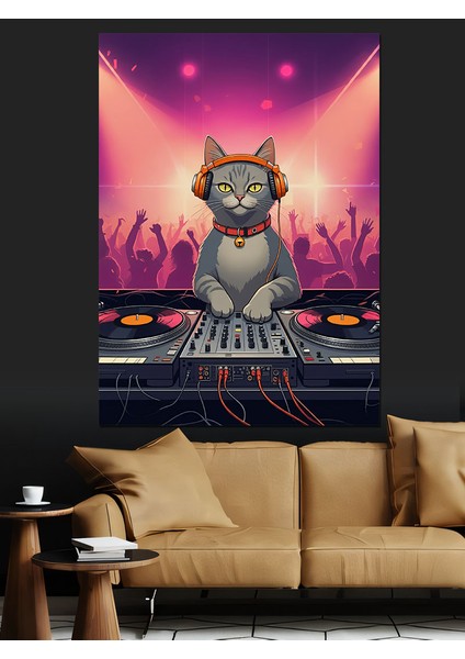 Dj Kedi Dekoratif Kanvas - Mdf Ahşap Tablo