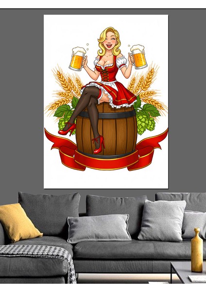 Bira ve Fıçı Kadın Dekoratif Kanvas - Mdf Ahşap Tablo fiyatları