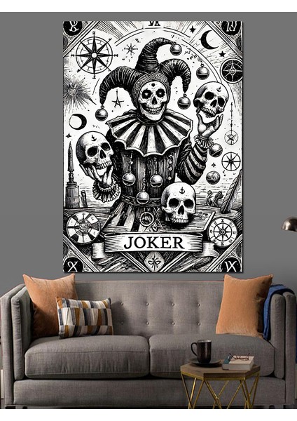 Kafatası Joker Çizimi Dekoratif Kanvas - Mdf Ahşap Tablo fiyatları