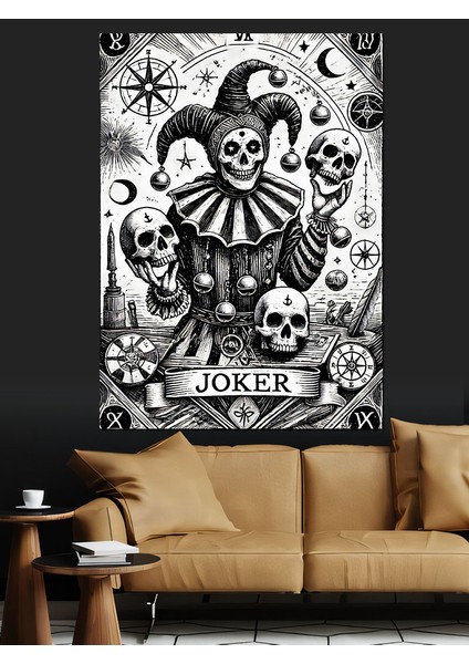 Kafatası Joker Çizimi Dekoratif Kanvas - Mdf Ahşap Tablo fırsatları