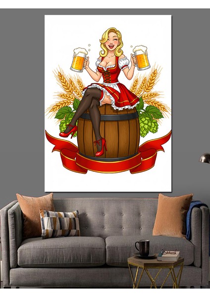 Bira ve Fıçı Kadın Dekoratif Kanvas - Mdf Ahşap Tablo modelleri