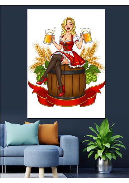 Bira ve Fıçı Kadın Dekoratif Kanvas - Mdf Ahşap Tablo fırsatları