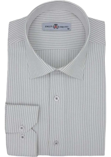 Beyaz Bej Çizgili Comfort Fit Uzun Kollu Erkek Gömlek fiyatları