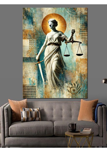 Adalet Tanrıçası Figürü Dekoratif Kanvas - Mdf Ahşap Tablo