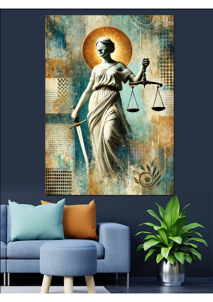 Adalet Tanrıçası Figürü Dekoratif Kanvas - Mdf Ahşap Tablo fiyatları