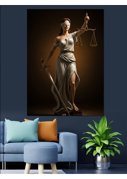 Adalet Tanrıçası Figürü Dekoratif Kanvas - Mdf Ahşap Tablo