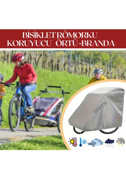 Gri Bisiklet Römork Koruma Örtüsü, Bisiklet Römork Brandası, Su Geçirmez, Güneşten Korur, Toz ve Kir Önleyici Kılıf
