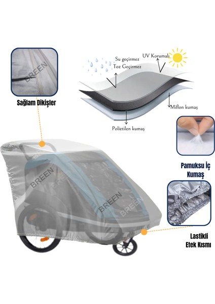 Gri Bisiklet Römork Koruma Örtüsü, Bisiklet Römork Brandası, Su Geçirmez, Güneşten Korur, Toz ve Kir Önleyici Kılıf modelleri