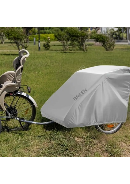Gri Bisiklet Römork Koruma Örtüsü, Bisiklet Römork Brandası, Su Geçirmez, Güneşten Korur, Toz ve Kir Önleyici Kılıf fırsatları