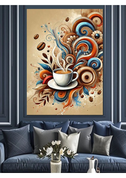 Köpüklü Kahve ve Süslemeler Dekoratif Kanvas - Mdf Ahşap Tablo