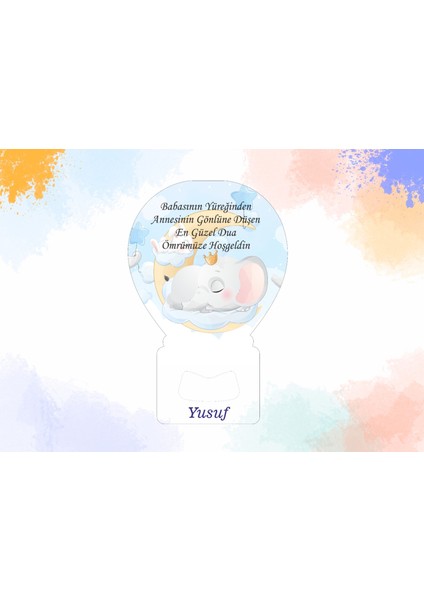 Hoşgeldin Bebek & Doğum Günü Mavi Fil ve Ay Mıknatıslı Balon Magnet