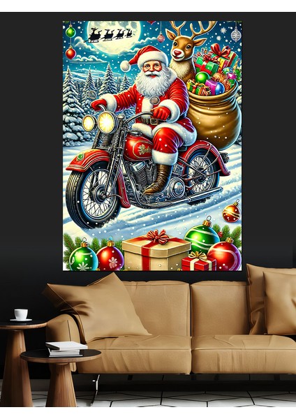 Noel Baba Motosiklette Dekoratif Kanvas - Mdf Ahşap Tablo fiyatları