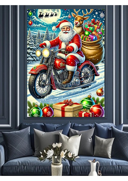 Noel Baba Motosiklette Dekoratif Kanvas - Mdf Ahşap Tablo modelleri
