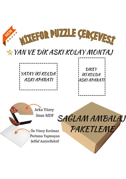 1000 Parça Puzzle Yapboz Çerçevesi Ölçü 66CMX48CM Ön Yüzey Kırılmaz Pleksi Arka Yüzey Ahşap Mdf -RENK BEYAZ modelleri