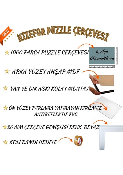 1000 Parça Puzzle Yapboz Çerçevesi Ölçü 66CMX48CM Ön Yüzey Kırılmaz Pleksi Arka Yüzey Ahşap Mdf -RENK BEYAZ fırsatları