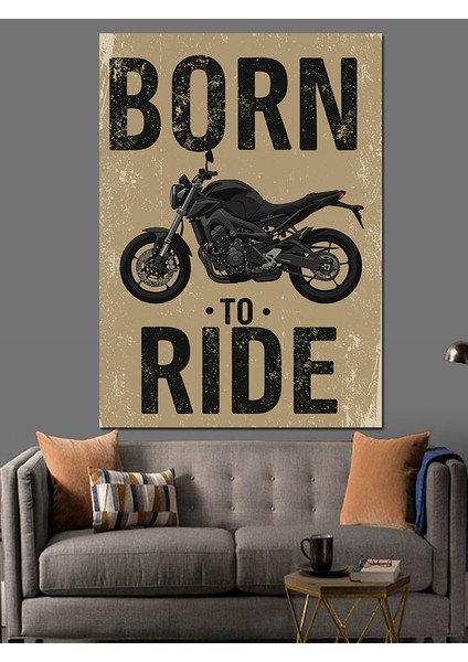 "born To Ride" Motosiklet Temalı Poster Dekoratif Kanvas - Mdf Ahşap Tablo