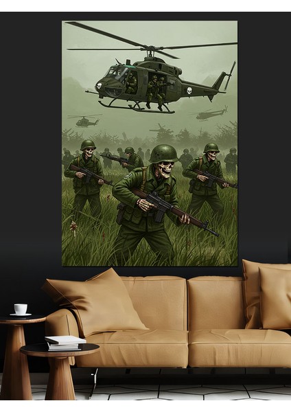 Helikopter ve Askeri Operasyon Dekoratif Kanvas - Mdf Ahşap Tablo