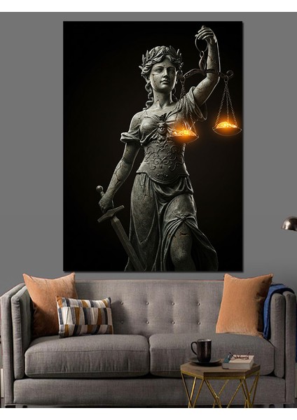 Adalet Tanrıçası ve Terazi Dekoratif Kanvas - Mdf Ahşap Tablo