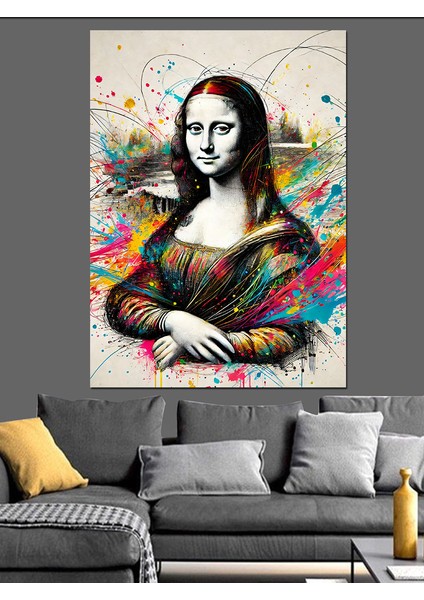 Mona Lisa ve Soyut Renkler Dekoratif Kanvas - Mdf Ahşap Tablo