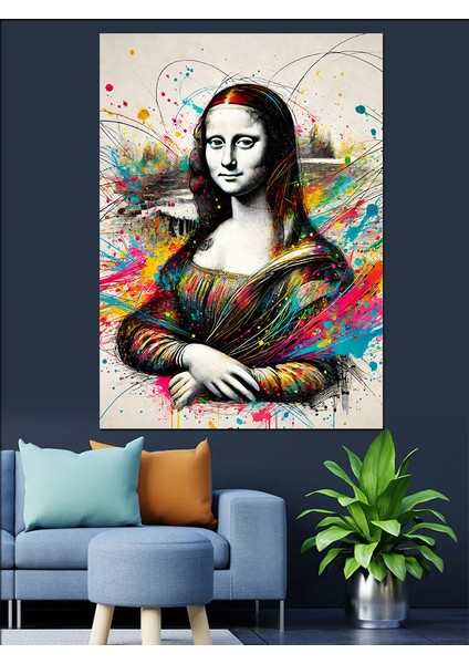 Mona Lisa ve Soyut Renkler Dekoratif Kanvas - Mdf Ahşap Tablo modelleri
