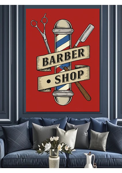 Berber Mağazası Afişi Dekoratif Kanvas - Mdf Ahşap Tablo