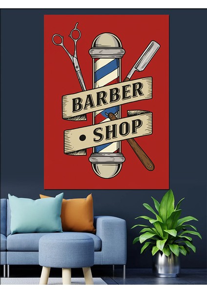 Berber Mağazası Afişi Dekoratif Kanvas - Mdf Ahşap Tablo fırsatları