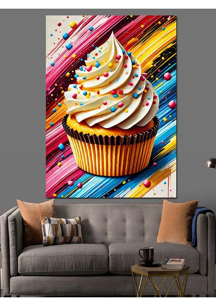 Renkli Kek ve Çizgiler Dekoratif Kanvas - Mdf Ahşap Tablo