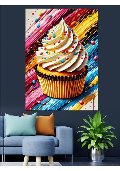 Renkli Kek ve Çizgiler Dekoratif Kanvas - Mdf Ahşap Tablo fiyatları