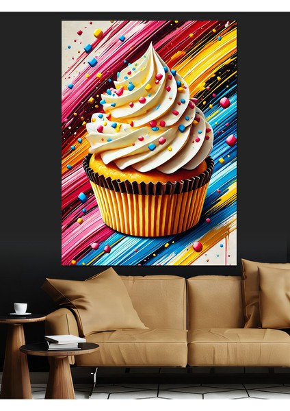 Renkli Kek ve Çizgiler Dekoratif Kanvas - Mdf Ahşap Tablo modelleri