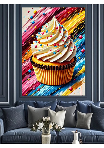 Renkli Kek ve Çizgiler Dekoratif Kanvas - Mdf Ahşap Tablo fırsatları
