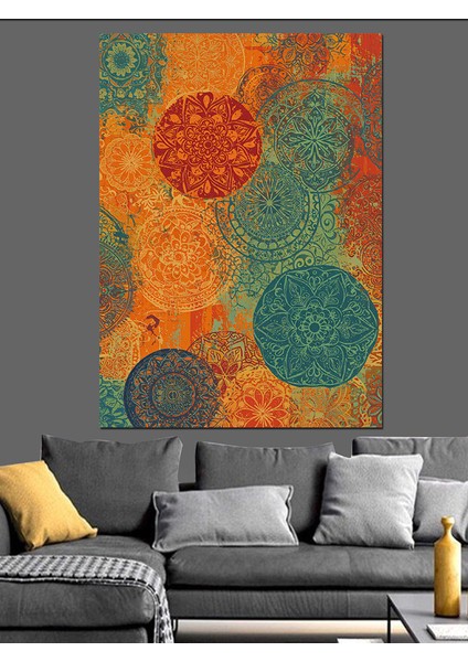 Paisley Desenli Renkli Arka Plan Dekoratif Kanvas - Mdf Ahşap Tablo