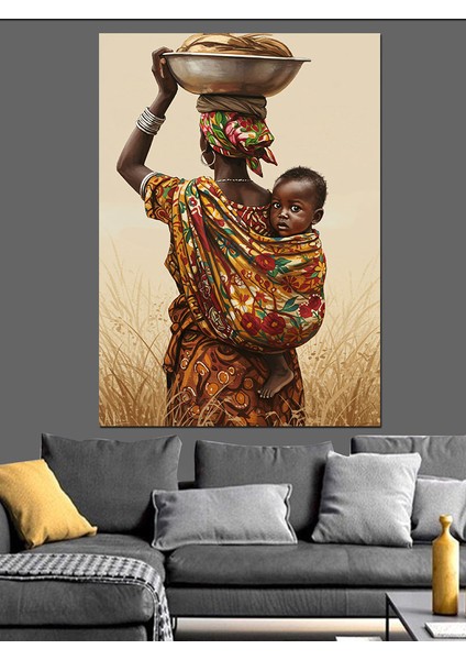 Bebek Taşıyan Afrikalı Kadın Dekoratif Kanvas - Mdf Ahşap Tablo