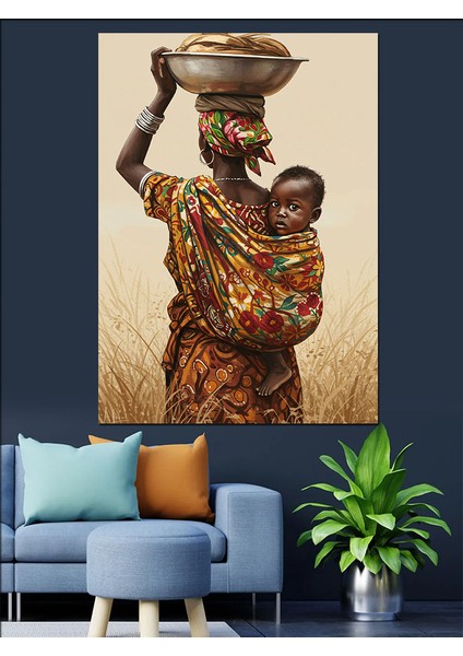 Bebek Taşıyan Afrikalı Kadın Dekoratif Kanvas - Mdf Ahşap Tablo modelleri