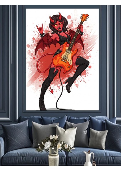 Şeytan Gitarist ve Rock Ruhu Dekoratif Kanvas - Mdf Ahşap Tablo modelleri