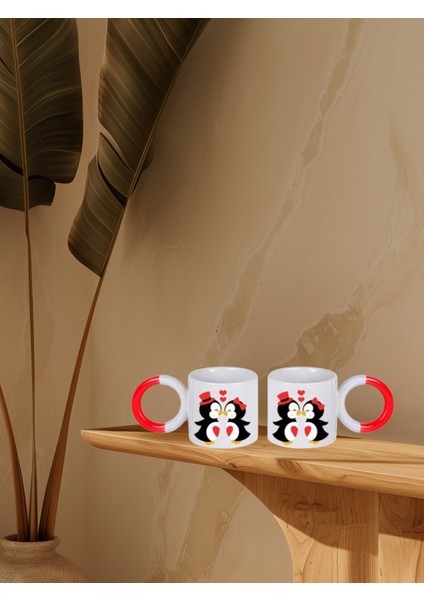2 Kişilik Kırmızı Saplı Penguen Fincanlar