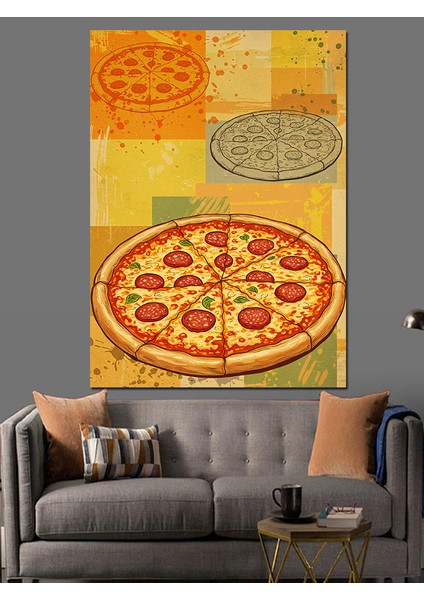 Pizza Dilimi ve Sanatsal Yaklaşım Dekoratif Kanvas - Mdf Ahşap Tablo