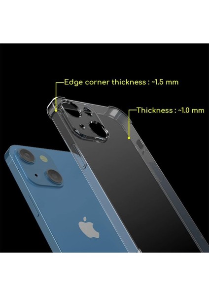 Apple iPhone 13 Kılıf Antishock Darbe Emici Kamera Korumalı Yumuşak Esnek Şeffaf Silikon Kapak