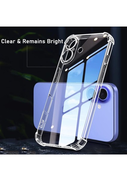 Apple iPhone 16 Kılıf Antishock Darbe Emici Kamera Korumalı Yumuşak Esnek Şeffaf Silikon Kapak