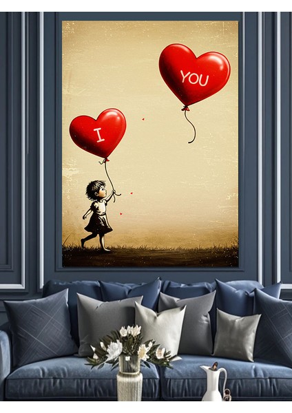 Balonlar ve "ı Love You" Teması Dekoratif Kanvas - Mdf Ahşap Tablo