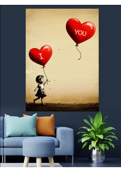 Balonlar ve "ı Love You" Teması Dekoratif Kanvas - Mdf Ahşap Tablo fırsatları