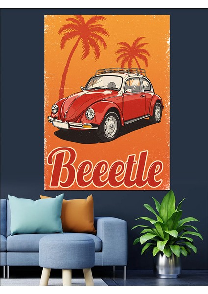 Palmiyeler ve Retro Vosvos "beetle" Dekoratif Kanvas - Mdf Ahşap Tablo fiyatları
