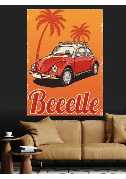Palmiyeler ve Retro Vosvos "beetle" Dekoratif Kanvas - Mdf Ahşap Tablo modelleri