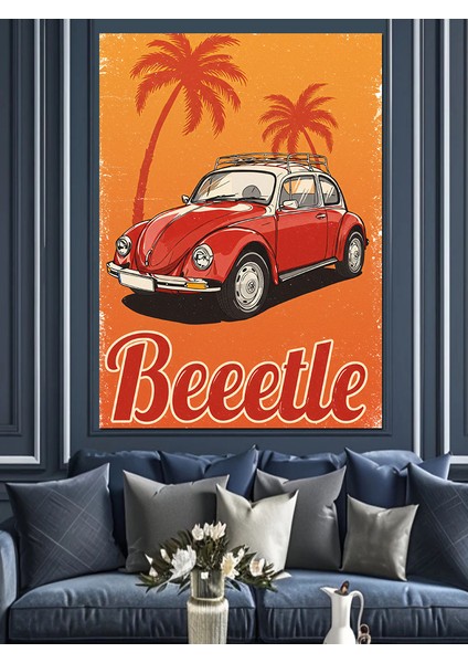 Palmiyeler ve Retro Vosvos "beetle" Dekoratif Kanvas - Mdf Ahşap Tablo fırsatları