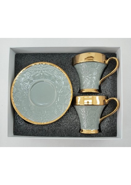 2 Kişilik Porselen Nescafe ve Çay Fincanı Gri Renk